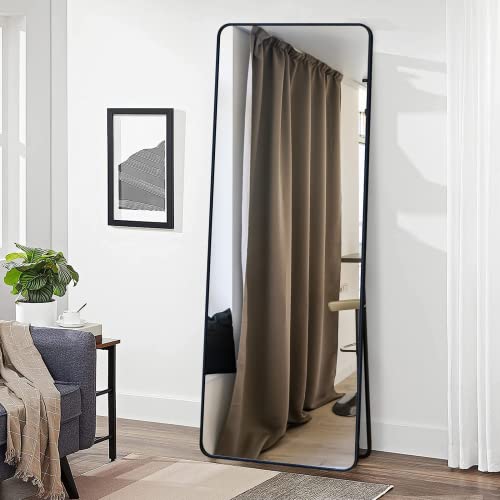 Koonmi Miroir pleine longueur noir 53,3 x 162,6 cm d'angle arrondi miroir de sol à suspendre ou pencher pour salon et chambre à coucher Cover