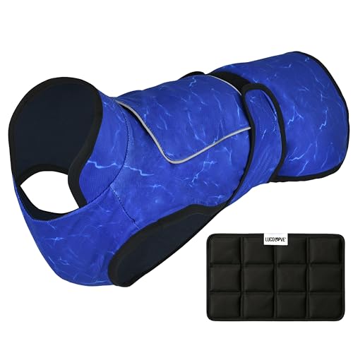 LUCOLOVE Dog Cooling Vest with Ice Pack &ndash; 2-Layer Evaporative Cooling Jacket with High Collar, UV...