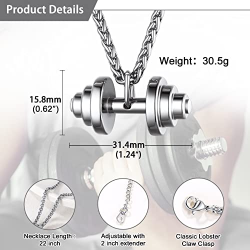 U7 Dumbbell Necklace Stainless Steel Workout Gym Jewelry Masculine Barbell Pendant For Men Women #TOP3