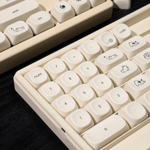 MOA Profile Cute Dog Keycaps、124キーPBTキーキャップセット、ミニマリストホワイトキーボードキャップ、カスタム昇華キーキャップ、61/64/68/84/87/100/104/108 Cherry MXメカニカルキーボード用