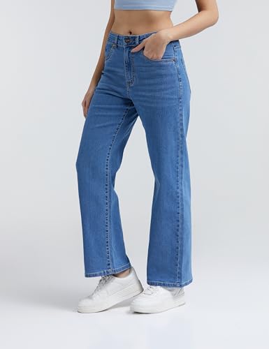 Image of INKD Women's Wide Leg Jeans - High-Rise | Stretchable | Enzyme Wash | Classic 5 Pocket Styling | Jeans for Women (Available in Plus Sizes)