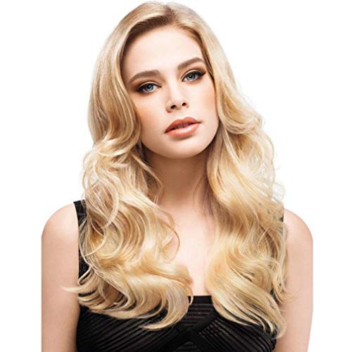 Perruque longue pour soirées et festivals : cheveux frisés big wave couleur or jaune flamboyant