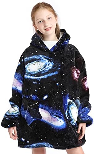 Lushforest Blanket Hoodie for Kids, Oversized Blanket Hoodie for Girls Boys, Wearable Blanket Hoodie Sweatshirt, Super Soft Sherpa Fleece Dressing Gown Throw Hooded Rob with Pocket