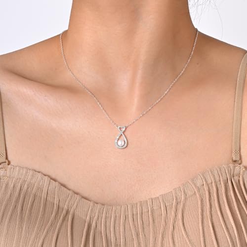 Infinity Heart Necklace for Women, 925 Sterling Silver Love Heart Necklace with 5.5mm Small Freshwater Pearl Pendant Great Gift for Her on Birthday Anniversary — view 5