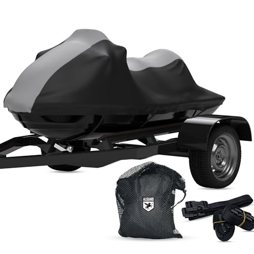 AllGuard Weatherproof Max Jet Ski Cover, Heavy Duty 600D Marine Grade Polyester, Protects from Rain, Sun, UV & More - Gray/Black (Fits Jet Ski Length: 135