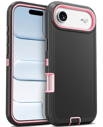 Jelanry for iPhone Air Rugged Series Case - Black/Pink, Heavy Duty Shockproof Durable Dual-Layer Tough Bumper Cover w/Port Anti-Dust/Scratch Protection Phone Cases for iPhone 17 Air 5G 6.5