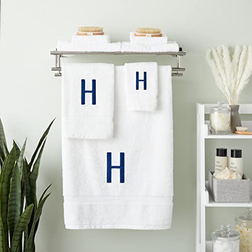 Juvale 3 Piece Letter H Monogrammed Bath Towels Set, White Cotton Bath Towel, Hand Towel, And Washcloth With Blue Embroidered Initial H For Wedding Gift, Bridal Shower #TOP1
