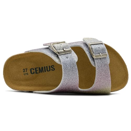 Genuine Leather Suede Cork Footbed Kids Sandals Boys Girls Slide with Arch Support Summer Non-slip Cork Glitter Colorful Toddler Slippers with Adjustable Straps for Indoor & Outdoor4