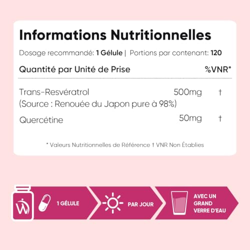 Trans Resveratrol (98%) avec Quercétine 550mg, 120 Gélules Vegan (4 Mois) – vue 3