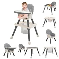 Hochstuhl Baby 7 in 1 Kinderhochstuhl,Babystuhl mit kinderstuhl Esstisch,Fußstütze,Korb,Sicherheitsgurt und Abnehmbares Doppeltablett,Babyhochstuhl ab 6 Monate bis 6 Jahre Babystuhl