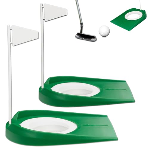 opasyo Putting Green Indoor Set 2pcs Golf Putting Cup with Flag,Golf Putting Cup for Kid Adult Office Garage Yard Indoor Outdoor Practice,Training Aids Putting Greens Cups and Flags (A-Green)