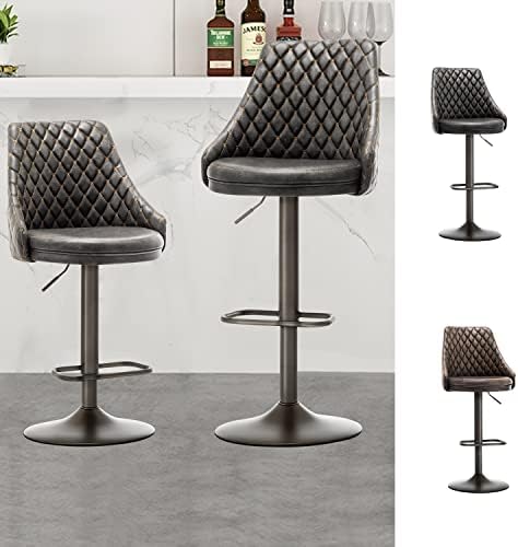 Guyanee Bar Stools Set of 2, Counter Height Bar Stools Chairs, Adjustable Counter Bar Stools with Back, Modern PU Leather Armless Swivel Bar Stools for Kitchen Counter Barstools, Dining Chairs, Grey