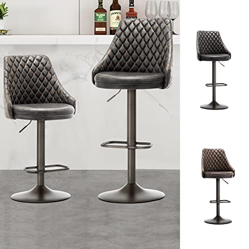 Guyanee Bar Stools Set Of 2, Counter Height Bar Stools Chairs, Adjustable Counter Bar Stools With Back, Modern Pu Leather Armless Swivel Bar Stools For Kitchen Counter Barstools, Dining Chairs, Grey #TOP2