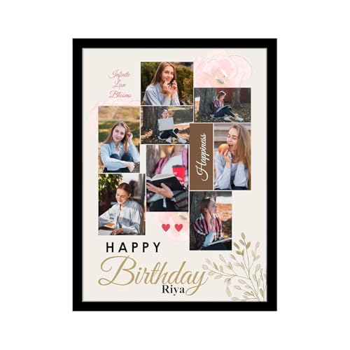 Image of Personalized Happy Birthday Wall Photo Print Collage with 8 Photo Upload Customized Photo Frame Gift For Mother, Father, Sister and Friends (Frame Size 13x18 inch