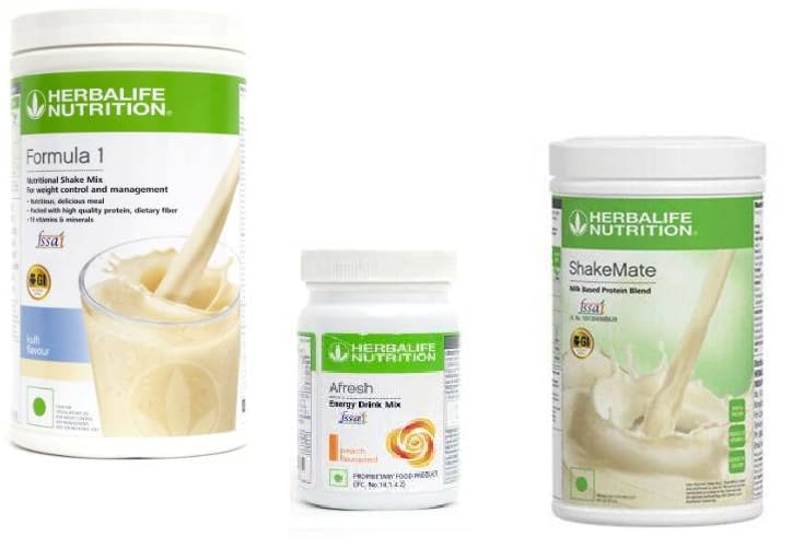 Herbalife Nutrition Formula 1 Shake Kulfi + Shake Mate -Vanilla + Afresh Energy Drink - Peach Nutrition Drink (Pack of 3, Kulfi, Peach Flavored) (B0B8ZZHMG4) Amazon Price History, Amazon Price Tracker