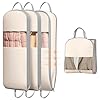 DIMJ 4 Pack 43″ Compression Garment Bags for Hanging Clothes With Carry Handles and Window, Space Saving Washable Suit Bag for Dress, Clothes, Coats, Down Jacket, Closet Storage, Moving, Travel
