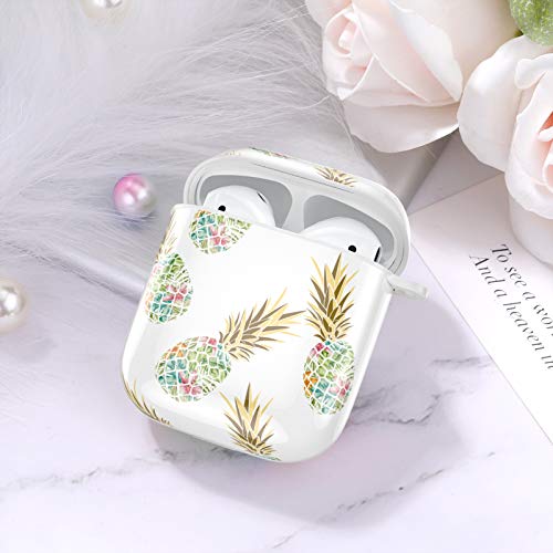 Hamile Compatible with Airpods Case Cover Cute Protective Case for Apple Airpods 2 & 1, Fadeless Pattern Shockproof Hard Case Cover with Portable Keychain for Girls Women Men - Colorful Pineapples