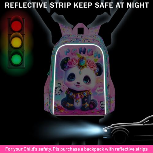 Image of 3Pcs Girls Backpack, 16 inch Kids Bookbag with Lunch Box,Panda School Backpacks for Elementary Preschool Kindergarten (Pink)