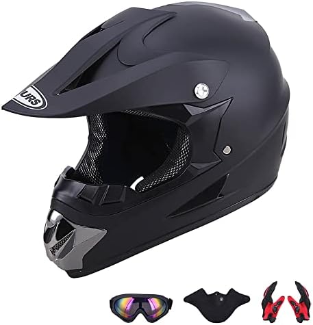 OUMURS Adult Dirt Bike Helmet with Goggles Gloves & Mask Adjustable Sun Visor DOT/FMVSS-218 Motorcycle Adult ATV Helmet Off-Road Motocross Downhill Moped MX BMX for Unisex-Adult-New Black, S