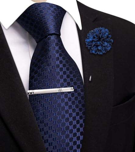 Image of Hi-Tie 63 inches Striped Paisley Extra Long Ties for Men Silk Necktie with Lapel Pin Tie Clip Big and Tall Men Formal Wedding