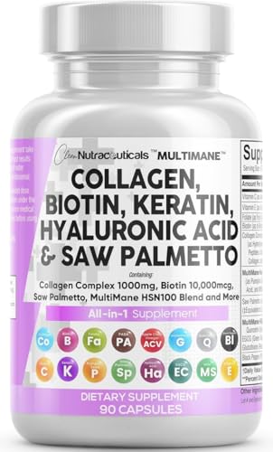 Clean Nutraceuticals Collagen Pills 1000mg Biotin 10000mcg Keratin Saw Palmetto Hyaluronic Acid - Hair Skin & Nails Vita - Detailed View