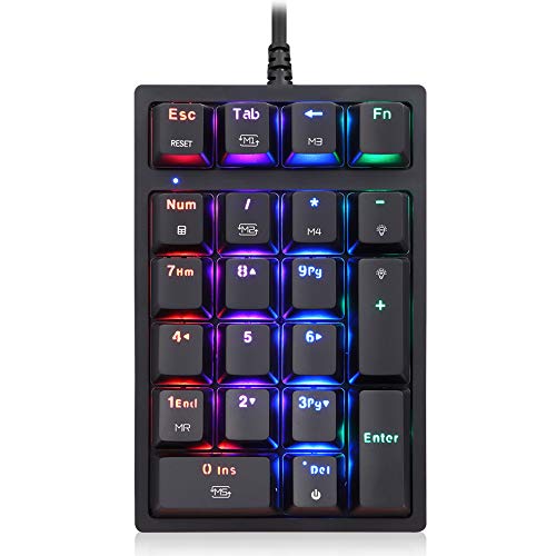 XIUTAO K24 USB Wired Mechanical Numeric Keypad 21 Keys RGB Backlit Mini Keyboard Accounting Laptop Tablets Outemu Blue Switch