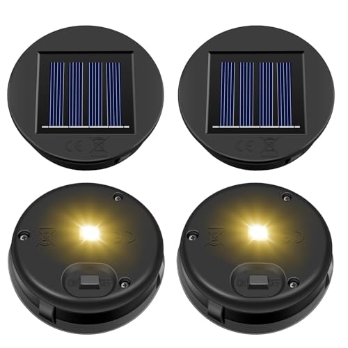 Replacement Solar Light Parts, 4 Pack Solar Lights Replacement Top, 8 lumens, Waterproof Battery Box Top DIY Lantern Outdoor Garden Patio Decor（Warm Yellow, 3.15in）