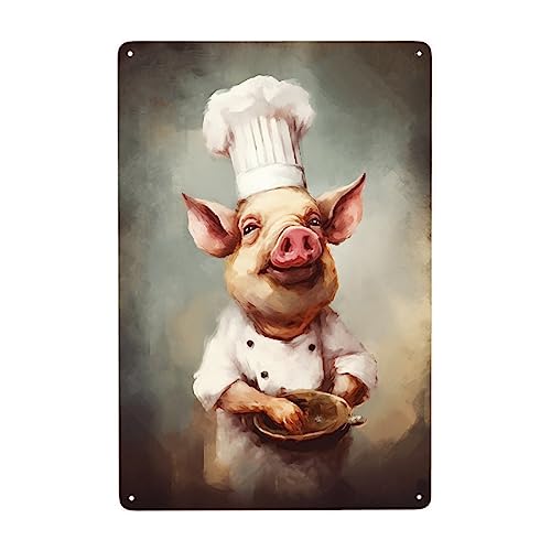 JOCASA Pig Chef Vintage Metal Poster Sign Decor-Retro Aluminum Metal Tin Sign for Home Wall Decor, Kitchen, Bedroom, Signs Gift,12''x 8''