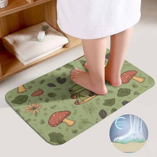 Tapis de bain grenouilles et champignons pour une sortie de douche douce