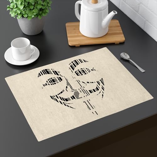 Set de table en lin grand format 40x28,5 cm lavable imprimé visage abstrait