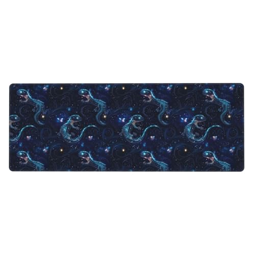 Tapis de souris de jeu grand format motif lézard bleu et protège bureau pour clavier PC gamer