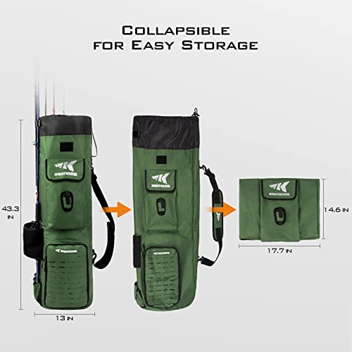 Kastking Karryall Fishing Rod Bag,81L Large Storage Water-Resistant Rod Case Holds 6 Rods & Reels,Foldable Fishing Bag Accommodate Fishing Gear And Equipment,Fishing Gifts For Men,Green #TOP3