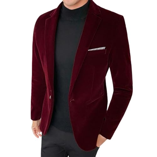 Casual Blazers for Men One Button Gold Velvet Suit Dress Plus Size Dressy Solid Color Fashionable Tops Party Business Wine
