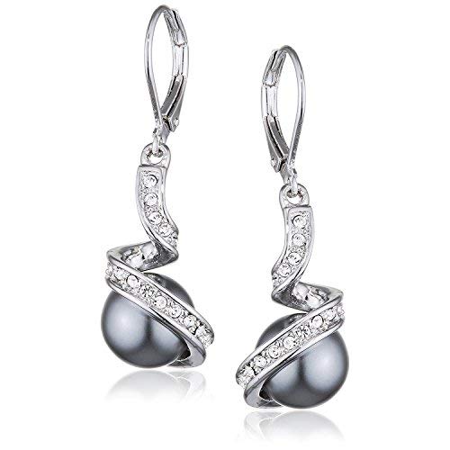 Vissen Boucles d'oreilles Pendantes Dormeuses Perle de culture Grise 18K Plaqué platine Pour Femme Fille Cadeau