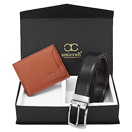 Image of Amicraft Men's Faux Leather Combo Pack of Wallet and Belt