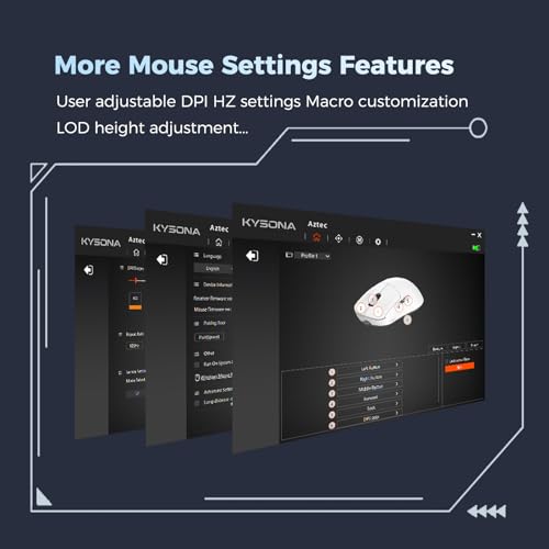 KYSONA Mouse para jogos sem fio ultraleve de 55 g, sensor sem atrasos 3395, 26K DPI, interruptores H