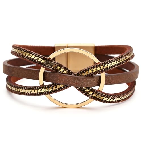 Long tiantian Leather Cuff Wrap Bracelet Blue Bracelets for Women Circle Charm Bangle Boho Multilayer Stackable Jewelry
