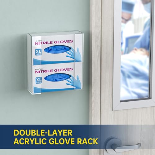 NiHome Wandhalterung für Handschuhhalter（für 2 Boxen）, Acryl Handschuh Halter für Einweg-Handschuhe und Tücher, platzsparender Handschuhspender für Küche, Bad, Labor und Garage