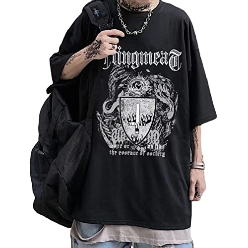 Harajuku Cartoon Couple Printed Short Sleeve Street Style Y2K T-Shirt Gothic Fashion Couple Loose Top (Black,Medium,Medium,Regular,Regular) #TOP8