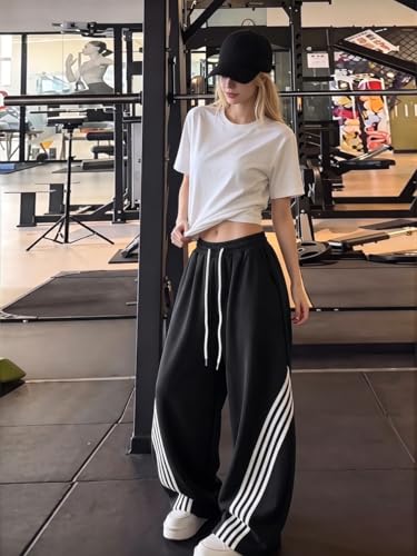 Image of EMMIOL Women's Y2K Baggy Barrel Striped Sweatpants High Waisted Wide Leg