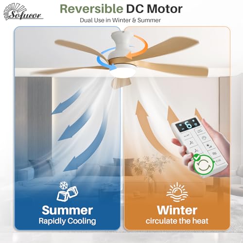 Sofucor Smart 52'' Low Profile Ceiling Fan with Lights and Remote, Flush Mount Ceiling Fan Work with APP/Alexa/Google for Modern Bedroom Living Room Patio, Dimmable LED Quiet Reversible DC Motor by Sofucor - Used condition - Image 7