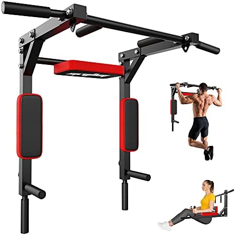 syzythoy Multifunctional Wall Mounted Pull Up Bar Chin Up bar,Dip Station for Home Gym,Indoor Workout,Support to 440Lbs