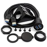 Câble de montage encastré USB 3.0, USB double chasse Dash Panel Mount câble mâle vers femelle extension de code pour voiture camion Bateau Moto Tableau de bord