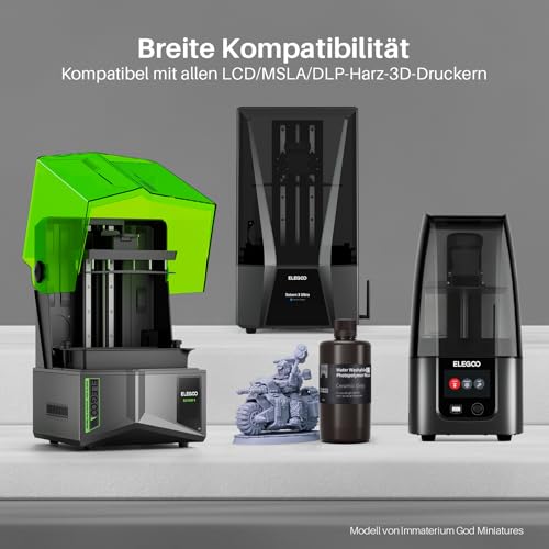 ELEGOO Resin Wasser Abwaschbar 2.0 1000g Grau, Geringe Schrumpfung und Hohe Haltbarkeit 395-405 nm Schnelles Aushärten 3D Drucker Water Washable Resin für MSLA/LCD/DLP Resin 3D Drucker
