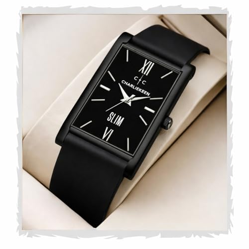 Image of CHARLIEKEEN Slim Analogue Watch, Black Dial, Leather Strap
