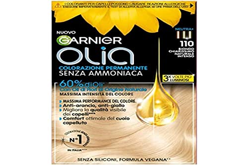 Garnier Olia - Tinte de pelo sin amoniaco, cubre 100% cabello blanco, fórmula vegana, rubio natural muy claro, intenso
