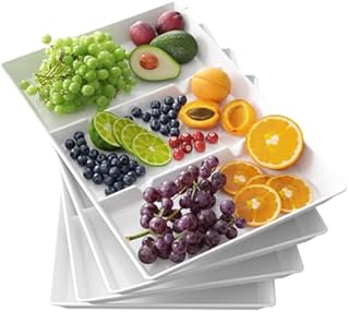 Lifewit Divided Serving Tray Platter Plastic, 4PCS White Reusable Trays for Food Eating, Tea/Drink/Snack/Dinner Serving Platters for Kichen, Bar, Restaurant, 38.1 x 25.4 cm
