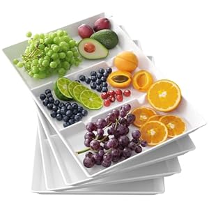 Lifewit Divided Serving Tray Platter Plastic, 4PCS White Reusable Trays for Food Eating, Buffet/Sandwich/Tea/Drink/Snack/Dinner Serving Platters for Kichen, Bar, Restaurant, 38.1 x 25.4 cm