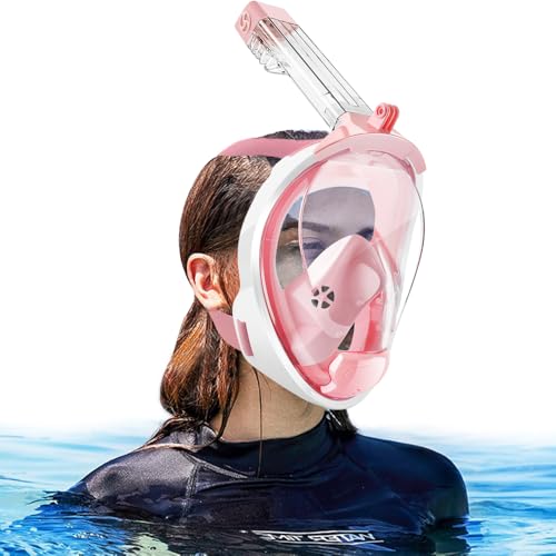 Máscara de snorkel facial completa, vista panorámica de 180° con doble bola flotante, anti-vaho y anti-fugas, con soporte para cámara desmontable, para adultos y jóvenes
