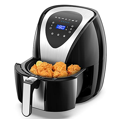 Friggitrice ad Aria 4.5L, Touch Screen Friggitrice Aria Riscaldamento Rapido 1400W Friggitrici Senza Olio con 7 Programmi Preimpostati Timer e Temperatura Impostabile e Cesta Antiaderente [Classe di efficienza energetica A+++]